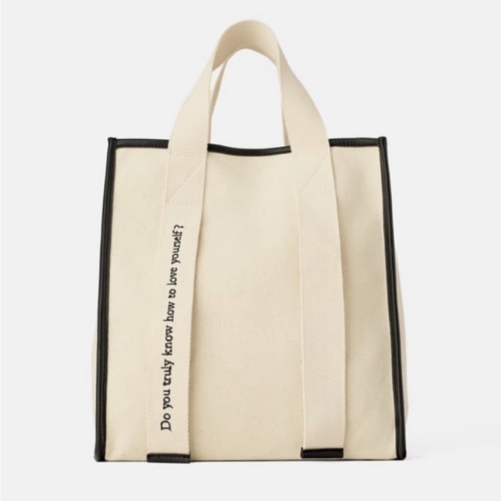 ZARA Canvas Tote Bag with Black Trim
